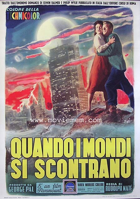 WHEN WORLDS COLLIDE Italian Movie Poster Fiorenzi art Linen Backed