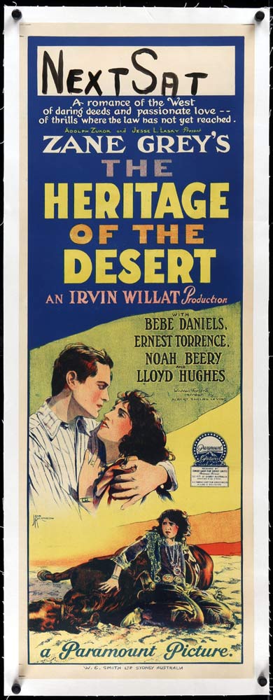 ZANE GREY’S THE HERITAGE OF THE DESERT 1924 Long Daybill Movie Poster Richardson Studio John Richardson signature