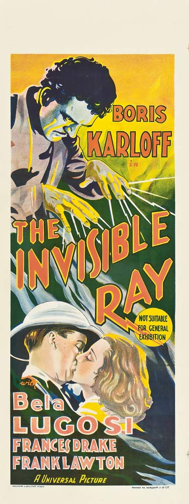 THE INVISIBLE RAY Original Linen Backed daybill Movie Poster Boris Karloff