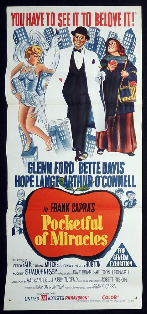 POCKETFUL OF MIRACLES Daybill Movie Poster 1949 Frank Capra Bette Davis