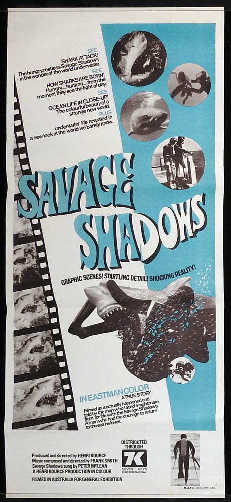 SAVAGE SHADOWS Original Daybill Movie Poster Shark Attack