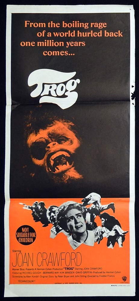 TROG Original daybill Movie poster JOAN CRAWFORD Sci Fi Michael Gough