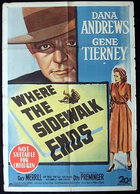 WHERE THE SIDEWALK ENDS Movie Poster 1950 Otto Preminger FILM NOIR one sheet