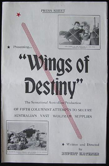 WINGS OF DESTINY 1940 Rare RUPERT KATHNER Australian Press Book Wolfram