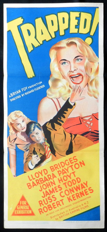 TRAPPED Lloyd Bridges Film Noir RARE Daybill Movie poster