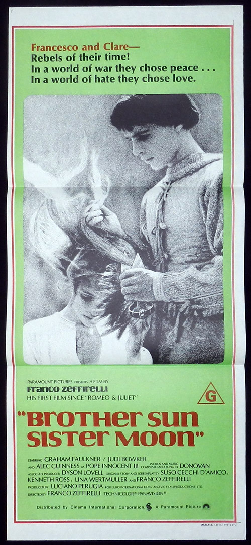 BROTHER SUN SISTER MOON Australian Daybill Movie poster Franco Zeffirelli Alec Guinness as Pope Innocent III