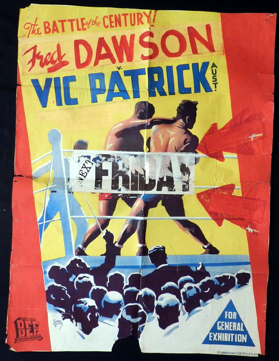 VINTAGE Australian BOXING Movie poster c.1945 Vic Patrick v. Fred Dawson