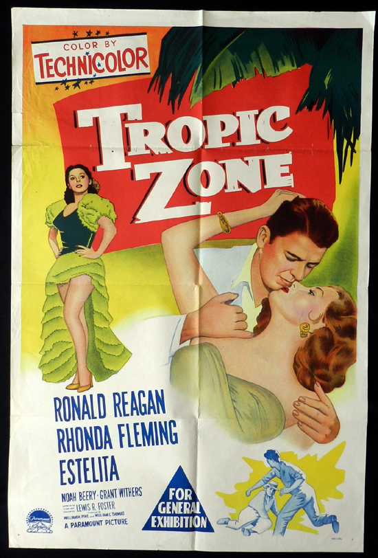 TROPIC ZONE 1953 Ronald Reagan RARE One sheet Movie poster
