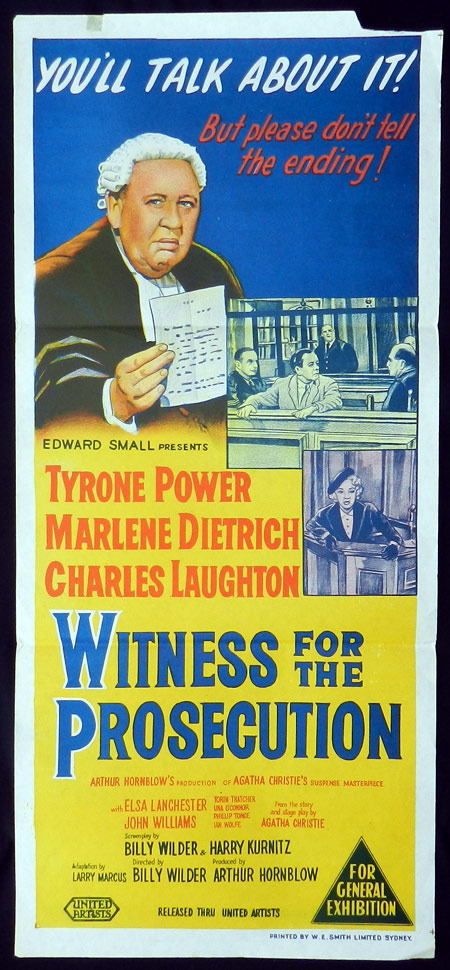 WITNESS FOR THE PROSECUTION 1957 Movie Poster Marlene Dietrich Australian daybill