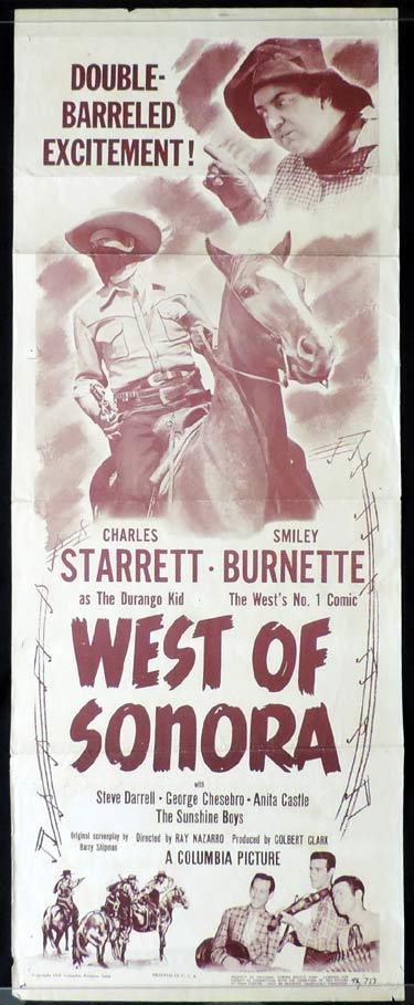 WEST OF SONORA Movie Poster Charles Starrett Durango Kid US Insert