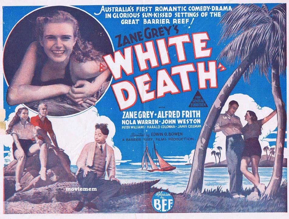 ZANE GREY’S WHITE DEATH Original Vintage Movie Herald KEN G.HALL Australian Cinema Classic Great Barrier Reef