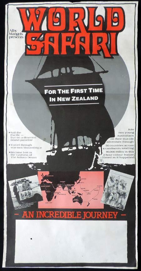 WORLD SAFARI Daybill Movie Poster 1977 Rare Country of Origin ALBY MANGELS NZ