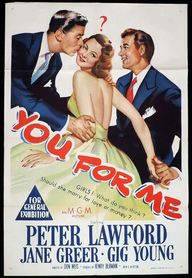 YOU FOR ME Original One sheet Movie Poster PETER LAWFORD Jane Greer Gig Young