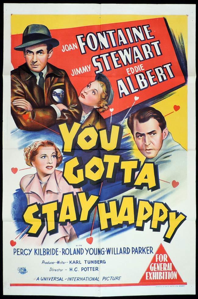 YOU GOTTA STAY HAPPY Original One sheet Movie Poster JAMES STEWART Joan Fontaine