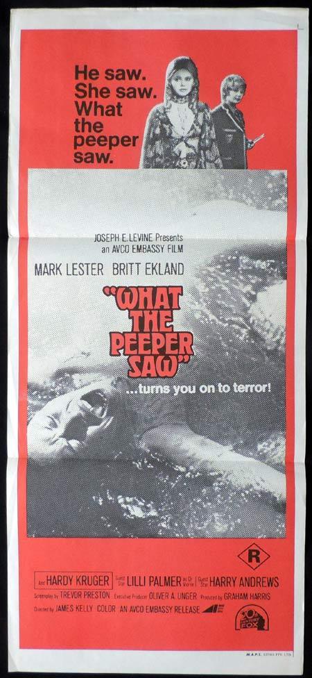 WHAT THE PEEPER SAW Rare daybill Movie Poster Britt Ekland Mark Lester Horror