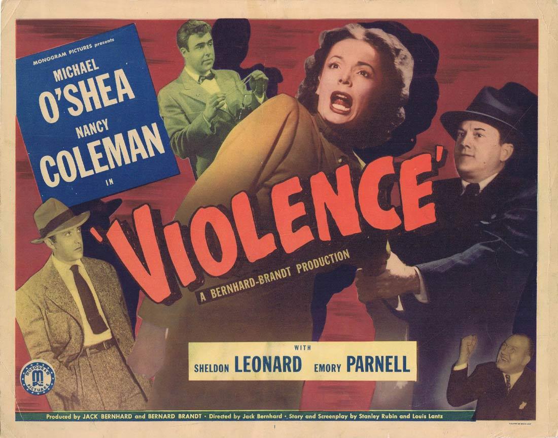 VIOLENCE Title Lobby Card Nancy Coleman Michael O’Shea Sheldon Leonard Film Noir