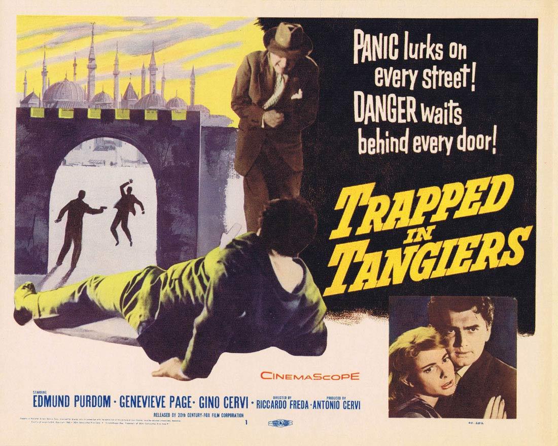 TRAPPED IN TANGIERS Title Lobby Card Edmond Purdom Film Noir