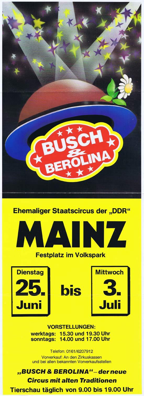 BUSCH AND BEROLINA Original Poster c.1990s MAINZ Germany