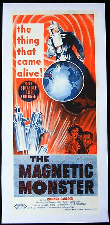 THE MAGNETIC MONSTER 1953 Richard Carlson RARE Linen Backed Daybill Movie poster