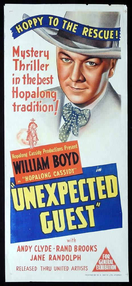 UNEXPECTED GUEST Original Daybill Movie poster William Boyd Hopalong Cassidy