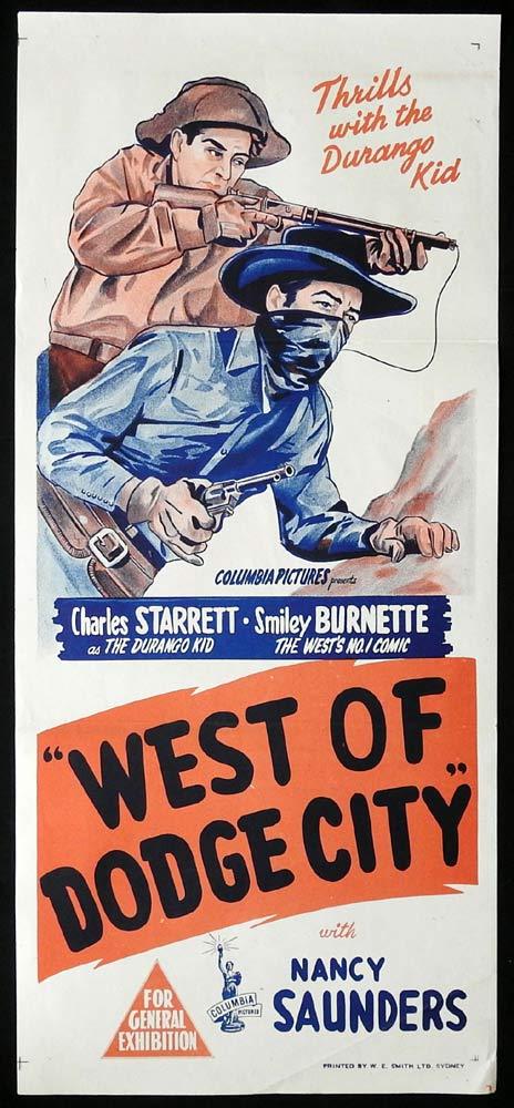 WEST OF DODGE CITY Original Daybill Movie poster Charles Starrett Durango Kid