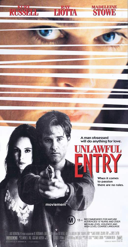 UNLAWFUL ENTRY Original Daybill Movie poster Kurt Russell Ray Liotta