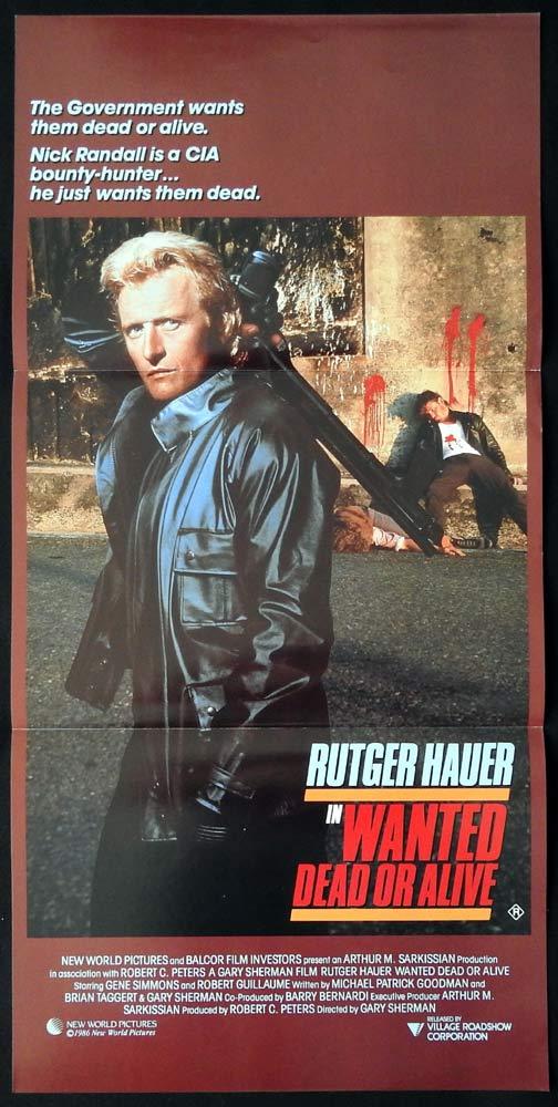WANTED DEAD OR ALIVE Daybill Movie Poster Rutger Hauer Gene Simmons Mel Harris