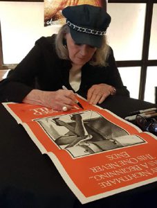 ANGIE DICKINSON Signs a DRESSED TO KILL Daybill Movie Poster image
