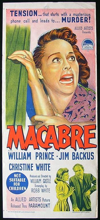 MACABRE Movie Poster 1958 Richardson Studio RARE William Castle daybill