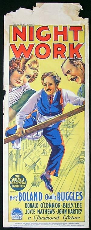 NIGHT WORK Movie Poster 1939 CHARLIE RUGGLES Richardson Studio RARE Long daybill