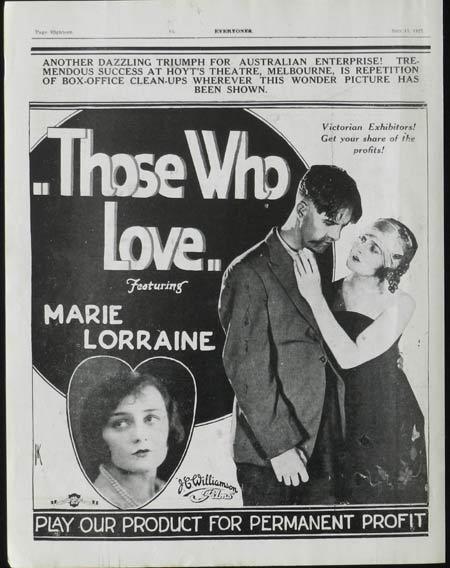 THOSE WHO LOVE 1926 Australian Cinema VERY RARE Trade Advert