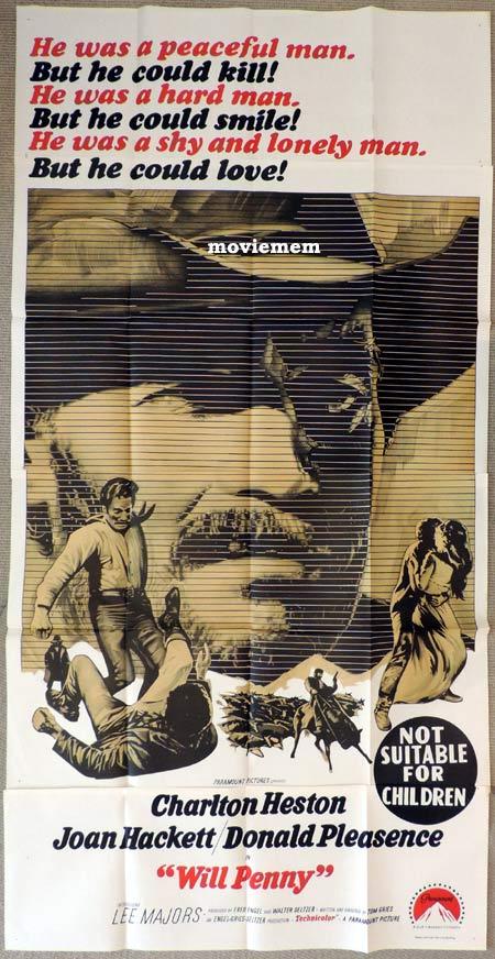 WILL PENNY Original 3 Sheet Movie Poster Charlton Heston Western