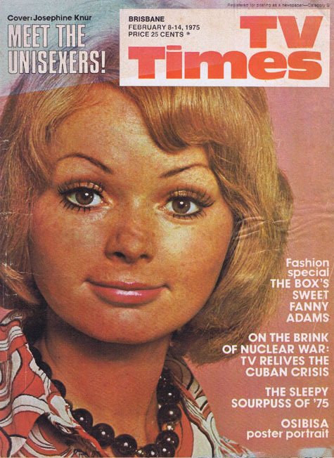 TV TIMES MAGAZINE Josephine Knur Brisbane Feb 8 1975 Osibisa poster portrait