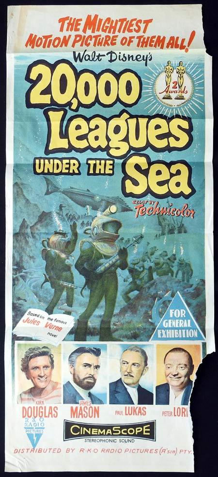 20000 LEAGUES UNDER THE SEA Original Daybill Movie Poster Kirk Douglas James Mason