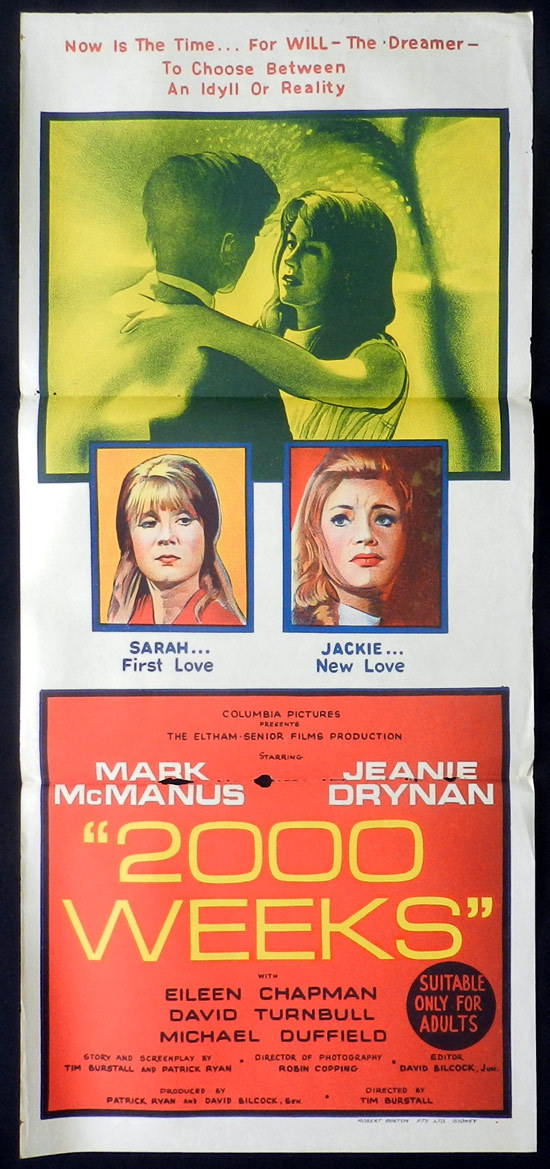 2000 WEEKS Original Daybill Movie Poster 1969 Tim Burstall