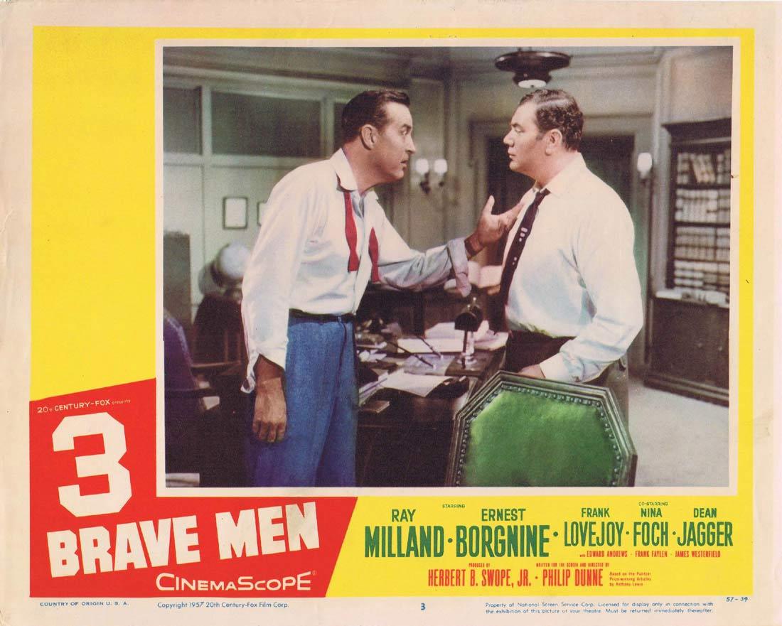 3 BRAVE MEN Lobby Card 2 Ray Milland Ernest Borgnine