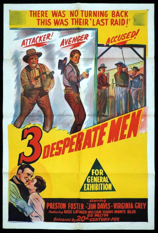 THREE DESPERATE MEN One Sheet Movie Poster Preston Foster Western
