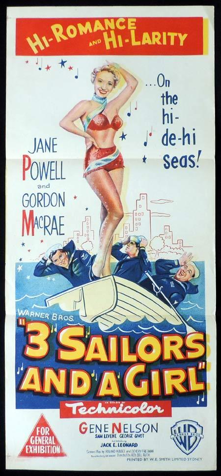 3 SAILORS AND A GIRL Original Daybill Movie Poster Jane Powell Gordon MacRae