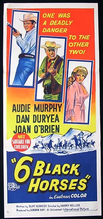 6 BLACK HORSES Daybill Movie poster 1969 Audie Murphy