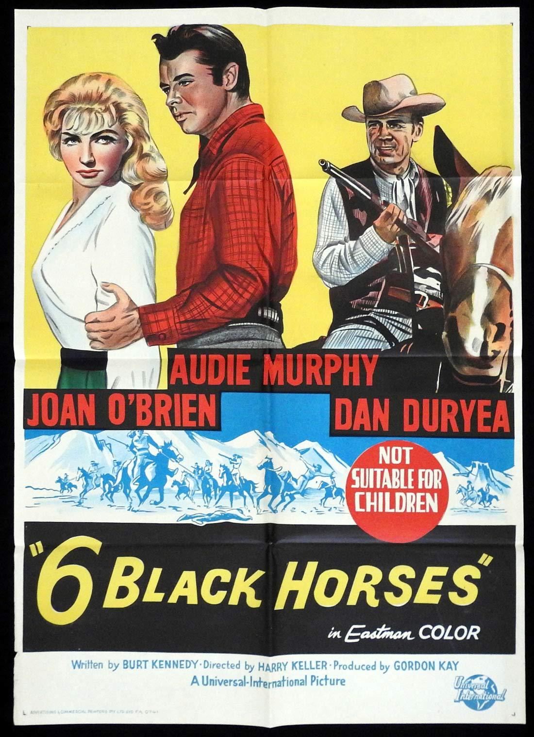 6 BLACK HORSES Original One sheet Movie poster Audie Murphy Dan Duryea