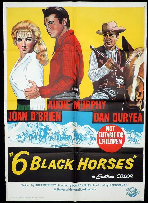 SIX BLACK HORSES One sheet Movie poster Audie Murphy Dan Duryea 6 ...
