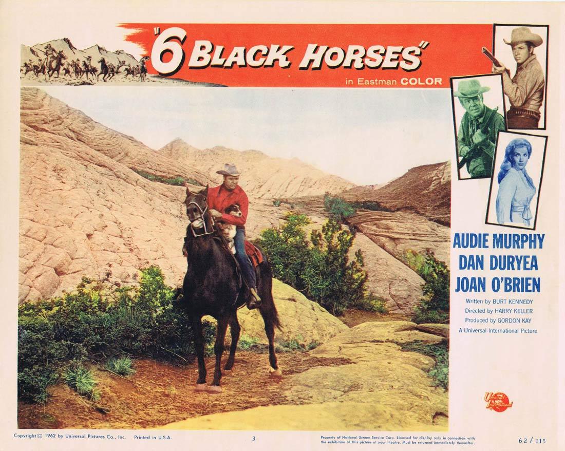 6 BLACK HORSES Original Lobby Card 3 Audie Murphy
