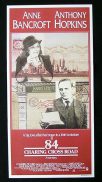 84 CHARING CROSS ROAD Original Daybill Movie Poster Anthony Hopkins Anne Bancroft