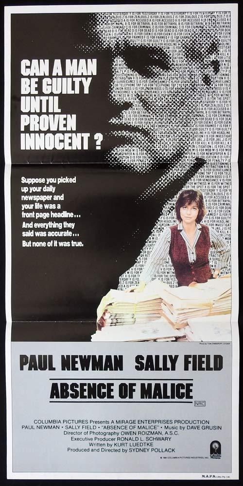 ABSENCE OF MALICE Australian Daybill Movie poster Paul Newman Sally Field