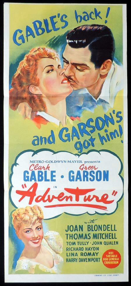ADVENTURE Original Daybill Movie Poster Clark Gable Greer Garson