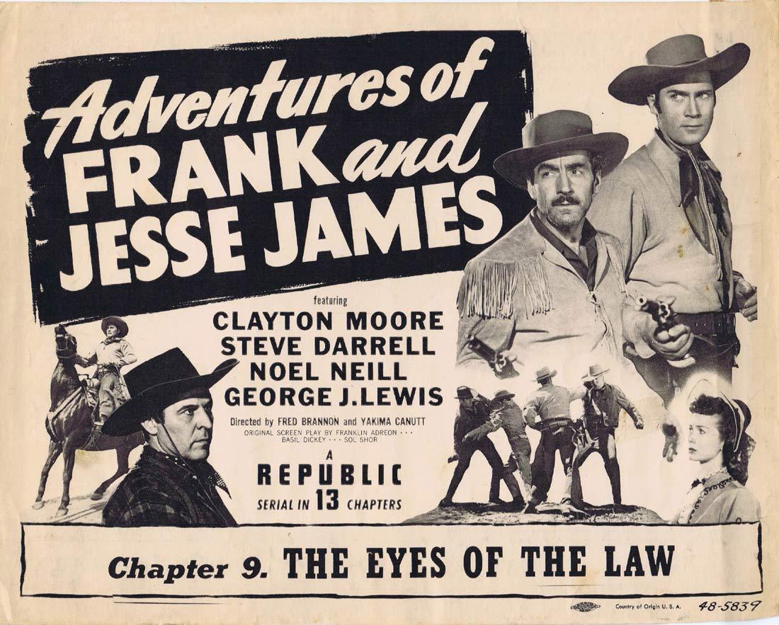 ADVENTURES OF FRANK AND JESSE JAMES Original Title Lobby Card Chapter 9 Republic Serial Clayton Moore