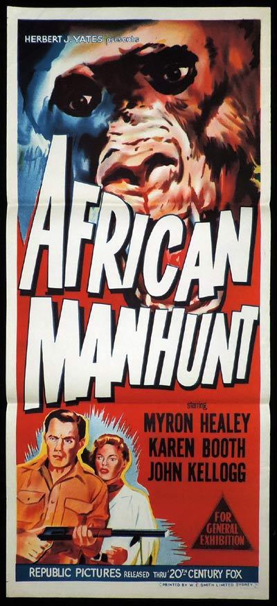AFRICAN MANHUNT Original Daybill Movie Poster Gorilla Art Myron Healey Republic