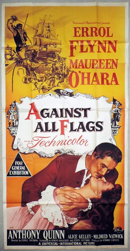 AGAINST ALL FLAGS Original 3 Sheet Movie Poster Errol Flynn Maureen O’Hara
