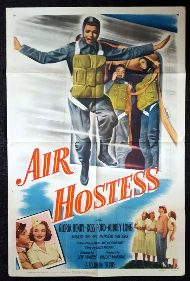 AIR HOSTESS One sheet Movie poster 1949 Gloria Henry Flight Attendant