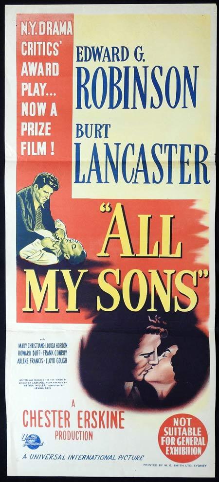 ALL MY SONS Movie poster Edward G Robinson Burt Lancaster